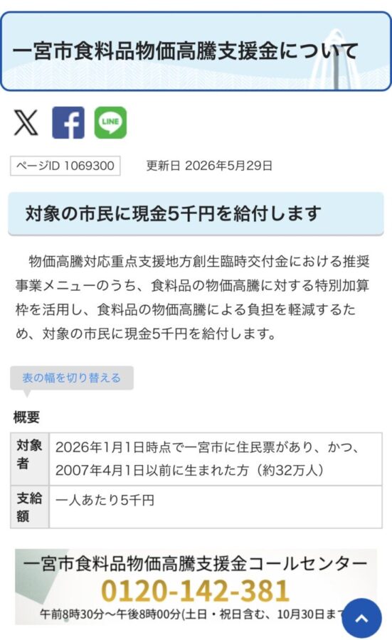 公金受取口座の登録のない方！ 一宮市食料品物価高騰支援金について